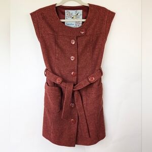 Tabitha Anthro Wool Blend Belted Button Front Tunic Vest Dress Rust Women 0